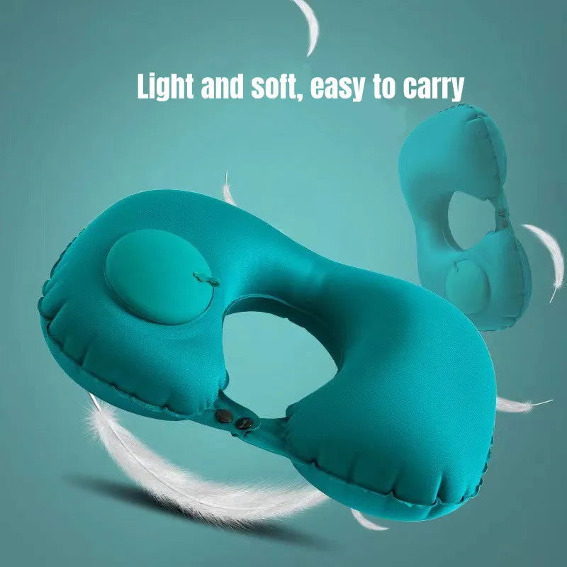 U-Shaped Inflatable Travel Pillow Portable Air Neck Support Cushion Comfortable Sleeping Press to inflate pillow - Slobuy