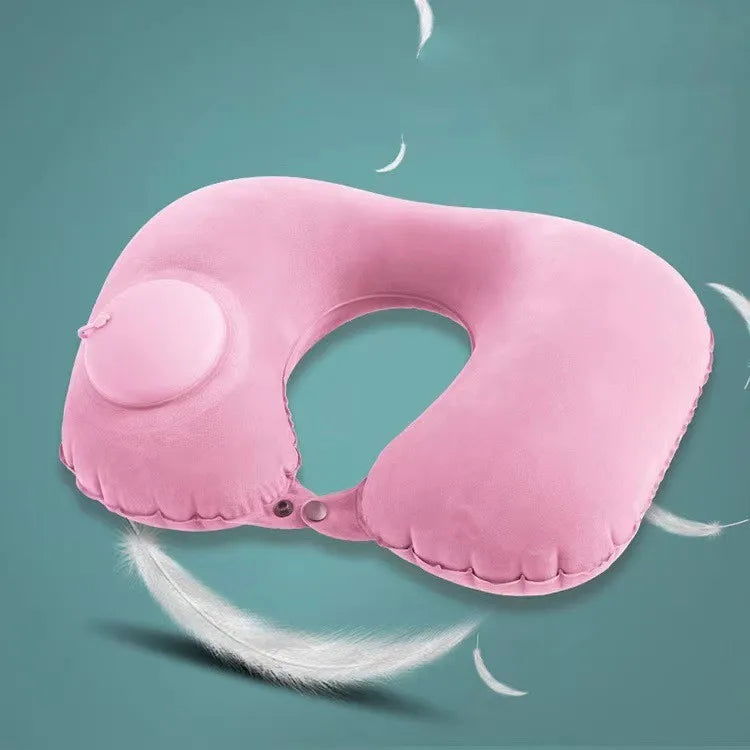 U-Shaped Inflatable Travel Pillow Portable Air Neck Support Cushion Comfortable Sleeping Press to inflate pillow - Slobuy
