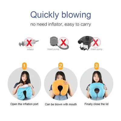 U-shaped Travel Pillow Car Air Flight Office Inflatable Neck Pillow Short Plush Cover PVC Support Headrest Soft Nursing Cushion - Slobuy