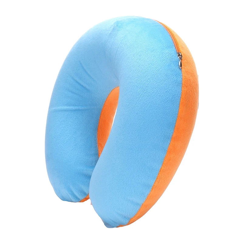 U-shaped Travel Pillow Car Air Flight Office Inflatable Neck Pillow Short Plush Cover PVC Support Headrest Soft Nursing Cushion - Slobuy