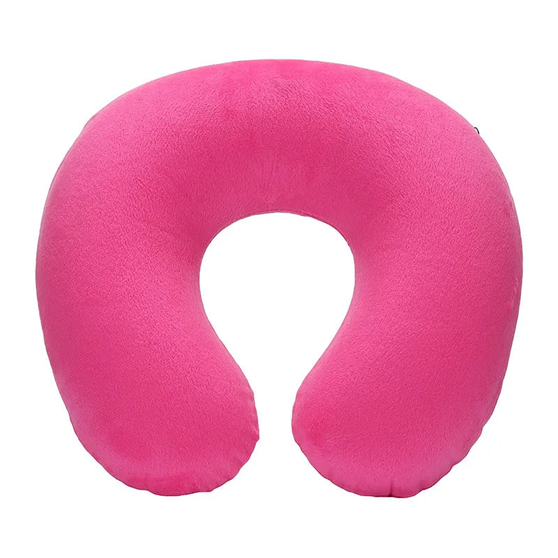 U-shaped Travel Pillow Car Air Flight Office Inflatable Neck Pillow Short Plush Cover PVC Support Headrest Soft Nursing Cushion - Slobuy
