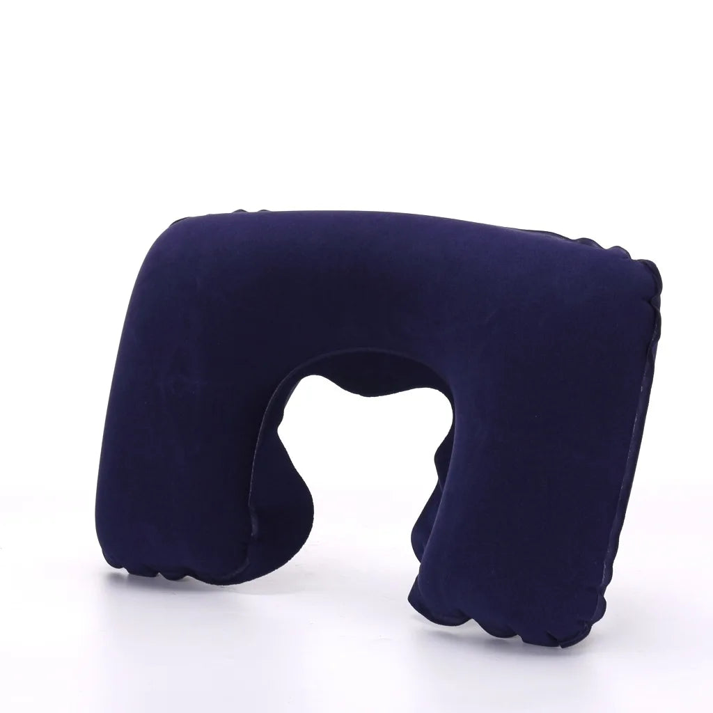 U-shaped Travel Pillow Car Air Flight Office Inflatable Neck Pillow Short Plush Cover PVC Support Headrest Soft Nursing Cushion - Slobuy