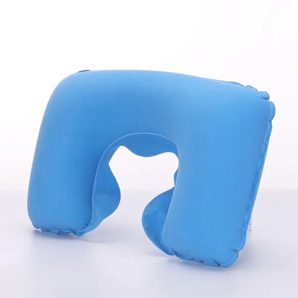 U-shaped Travel Pillow Car Air Flight Office Inflatable Neck Pillow Short Plush Cover PVC Support Headrest Soft Nursing Cushion - Slobuy