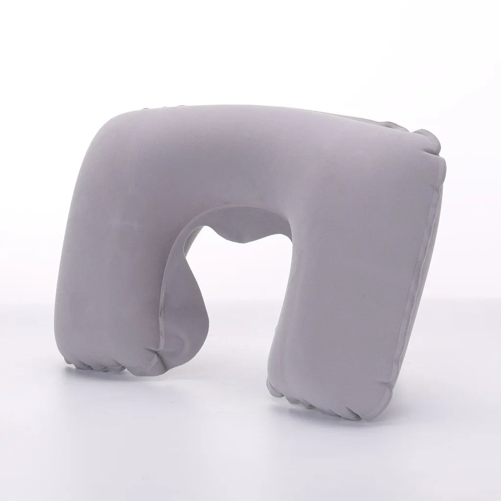 U-shaped Travel Pillow Car Air Flight Office Inflatable Neck Pillow Short Plush Cover PVC Support Headrest Soft Nursing Cushion - Slobuy