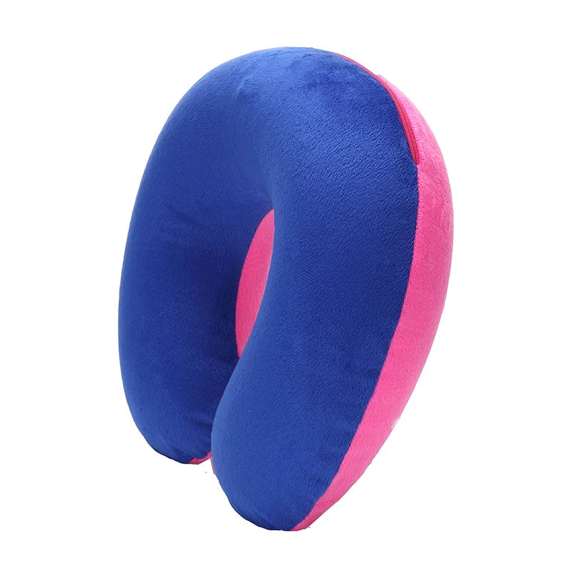 U-shaped Travel Pillow Car Air Flight Office Inflatable Neck Pillow Short Plush Cover PVC Support Headrest Soft Nursing Cushion - Slobuy