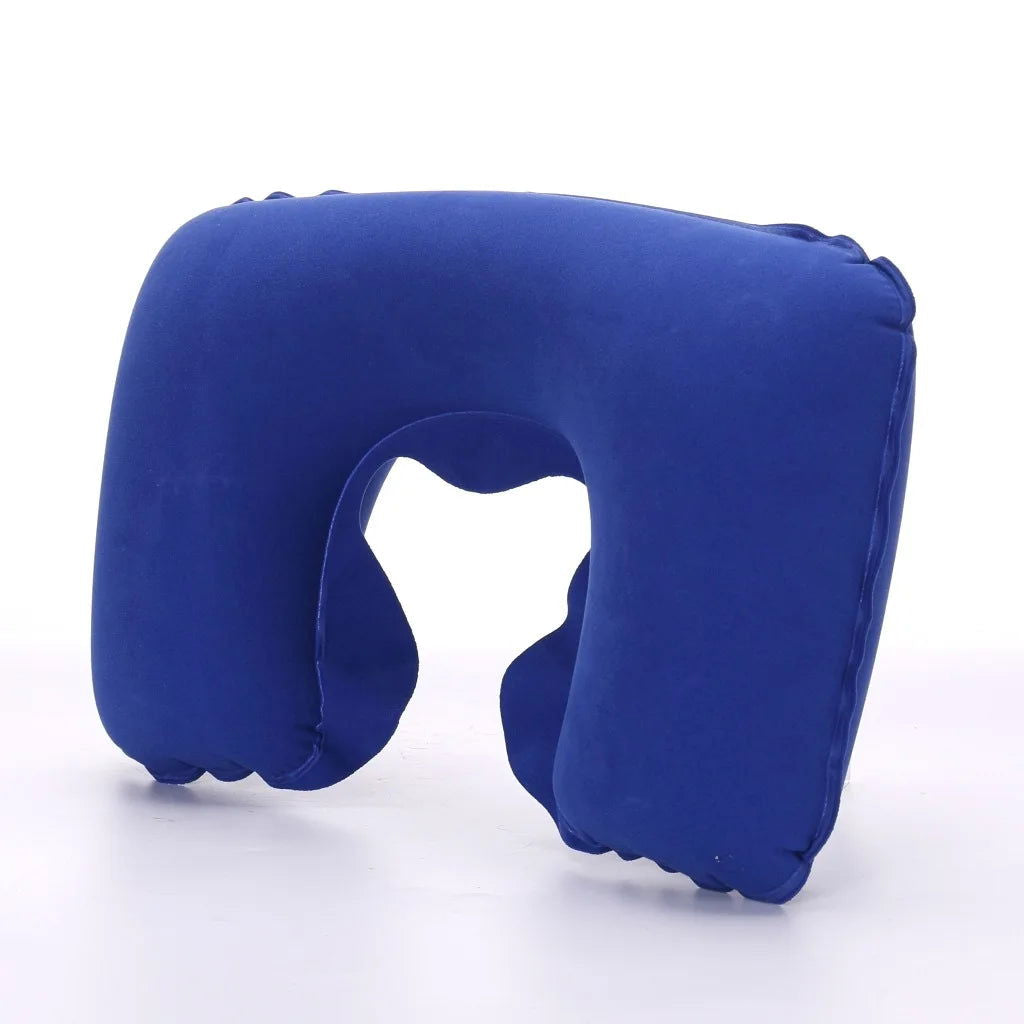 U-shaped Travel Pillow Car Air Flight Office Inflatable Neck Pillow Short Plush Cover PVC Support Headrest Soft Nursing Cushion - Slobuy