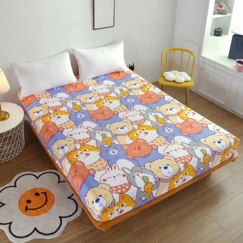 UPzo Cartoon 100% Waterproof Bed Fitted Sheet  Adjustable Mattress Covers 4 Corners With Elastic Band Multi Size Bed Sheet - Slobuy