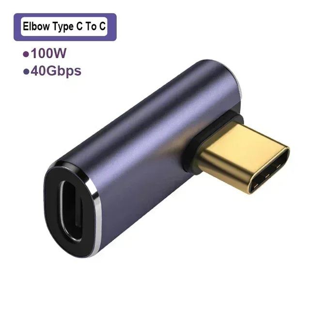 USB4.0 40Gbps Adapter USB C Male To Female 90 Degree 100W Fast Charging Data Converter for Laptop Tablet Phone Accessories - Slobuy