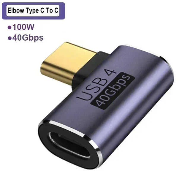 USB4.0 40Gbps Adapter USB C Male To Female 90 Degree 100W Fast Charging Data Converter for Laptop Tablet Phone Accessories - Slobuy