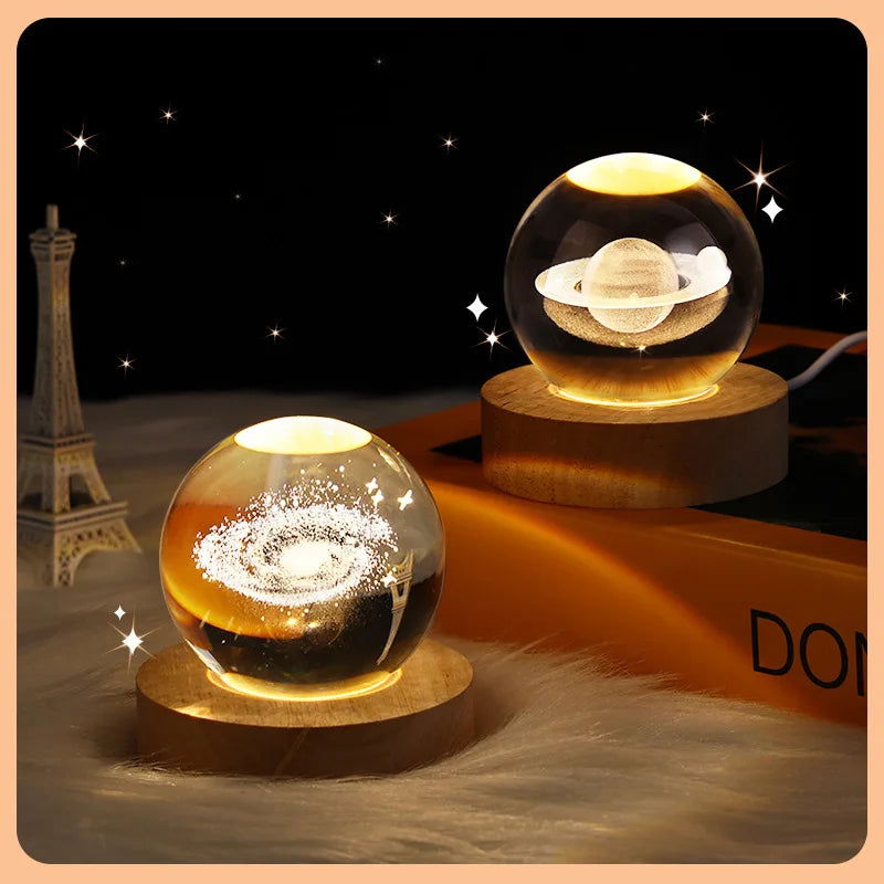 USB LED Night Light Galaxy Crystal Ball Table Lamp 3D Planet Moon Lamp Bedroom Home Decor for Kids Party Children Birthday Gifts - Slobuy