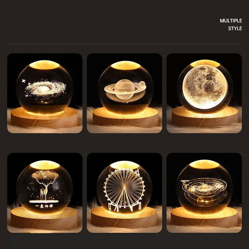 USB LED Night Light Galaxy Crystal Ball Table Lamp 3D Planet Moon Lamp Bedroom Home Decor for Kids Party Children Birthday Gifts - Slobuy
