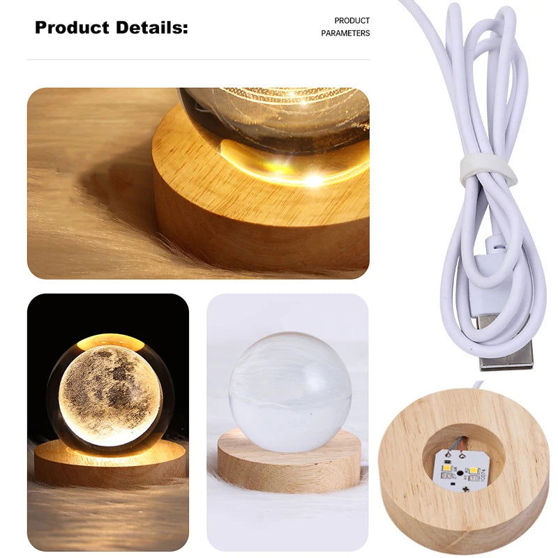 USB LED Night Light Galaxy Crystal Ball Table Lamp 3D Planet Moon Lamp Bedroom Home Decor for Kids Party Children Birthday Gifts - Slobuy