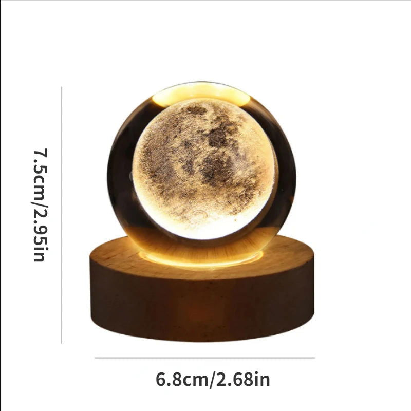 USB LED Night Light Galaxy Crystal Ball Table Lamp 3D Planet Moon Lamp Bedroom Home Decor for Kids Party Children Birthday Gifts - Slobuy