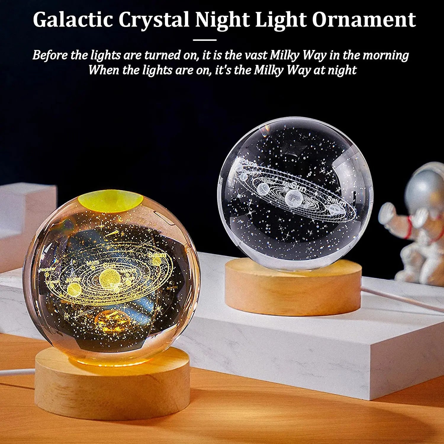 USB LED Night Light Galaxy Crystal Ball Table Lamp 3D Planet Moon Lamp Bedroom Home Decor for Kids Party Children Birthday Gifts - Slobuy