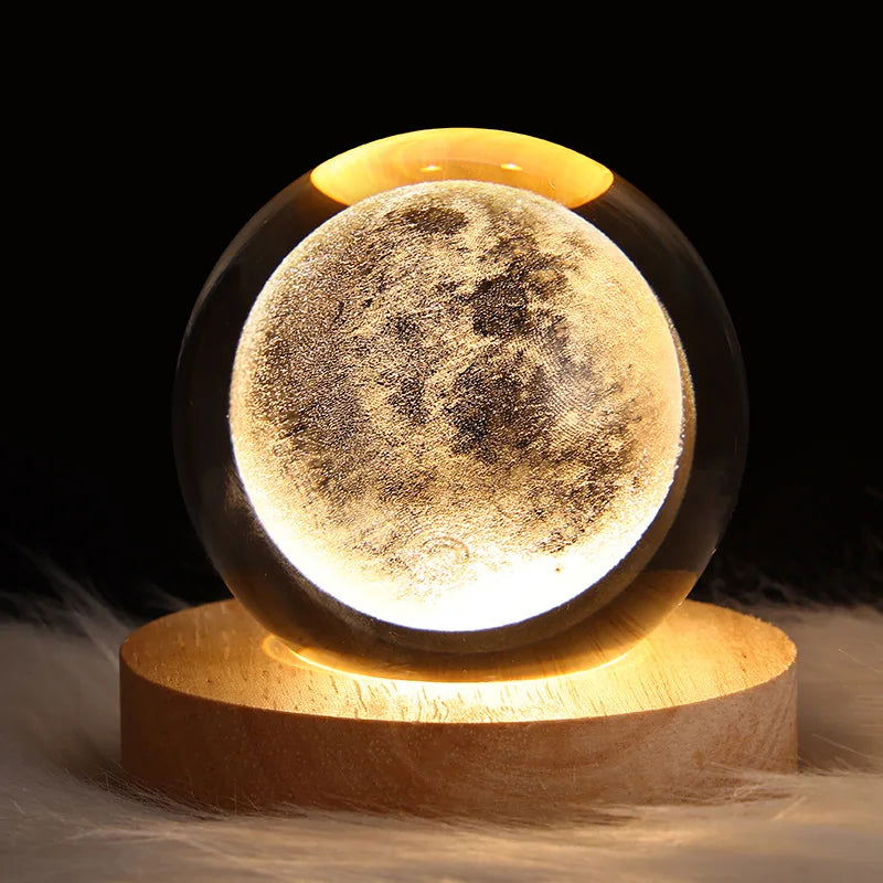 USB LED Night Light Galaxy Crystal Ball Table Lamp 3D Planet Moon Lamp Bedroom Home Decor for Kids Party Children Birthday Gifts - Slobuy