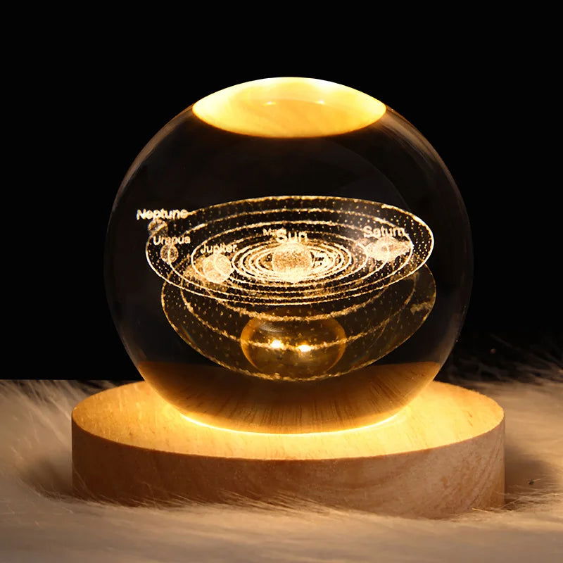 USB LED Night Light Galaxy Crystal Ball Table Lamp 3D Planet Moon Lamp Bedroom Home Decor for Kids Party Children Birthday Gifts - Slobuy