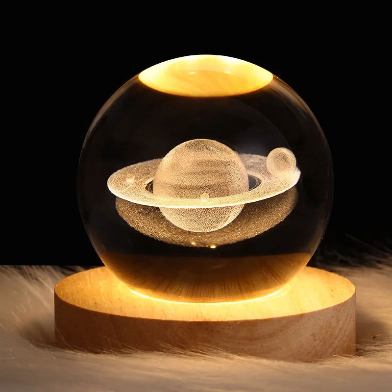 USB LED Night Light Galaxy Crystal Ball Table Lamp 3D Planet Moon Lamp Bedroom Home Decor for Kids Party Children Birthday Gifts - Slobuy