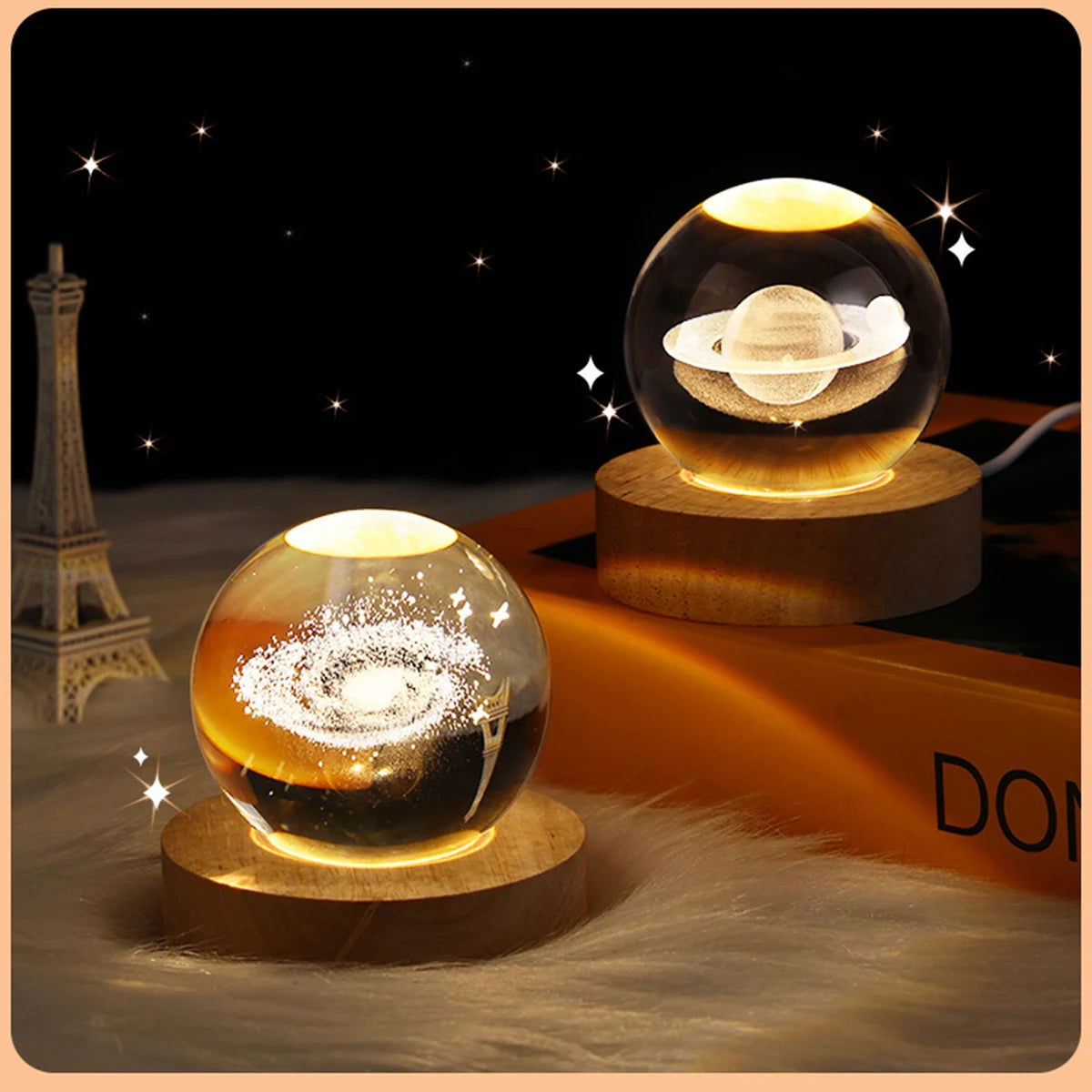USB LED night light, Galaxy Crystal Ball lamp, 3D planet moon lamp, home decoration - Slobuy