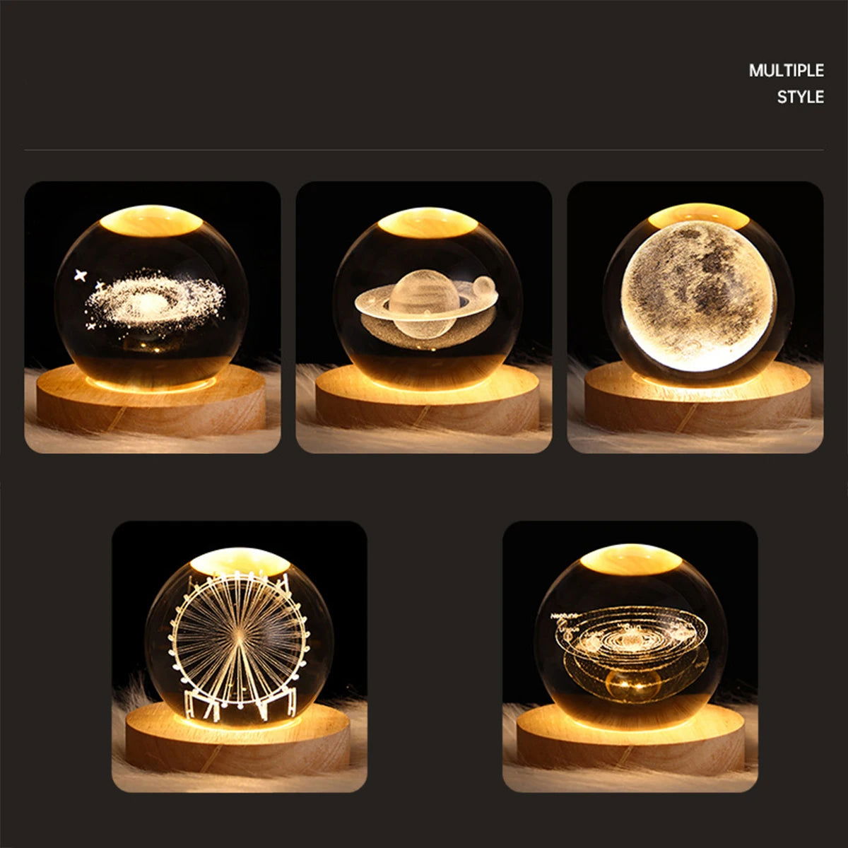 USB LED night light, Galaxy Crystal Ball lamp, 3D planet moon lamp, home decoration - Slobuy