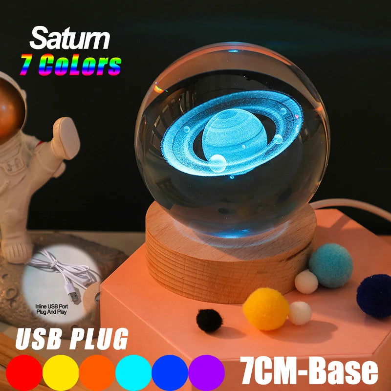 USB LED night light, Galaxy Crystal Ball lamp, 3D planet moon lamp, home decoration - Slobuy