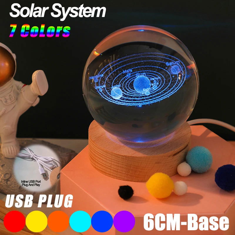 USB LED night light, Galaxy Crystal Ball lamp, 3D planet moon lamp, home decoration - Slobuy