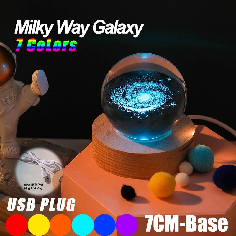 USB LED night light, Galaxy Crystal Ball lamp, 3D planet moon lamp, home decoration - Slobuy