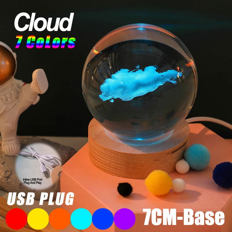 USB LED night light, Galaxy Crystal Ball lamp, 3D planet moon lamp, home decoration - Slobuy