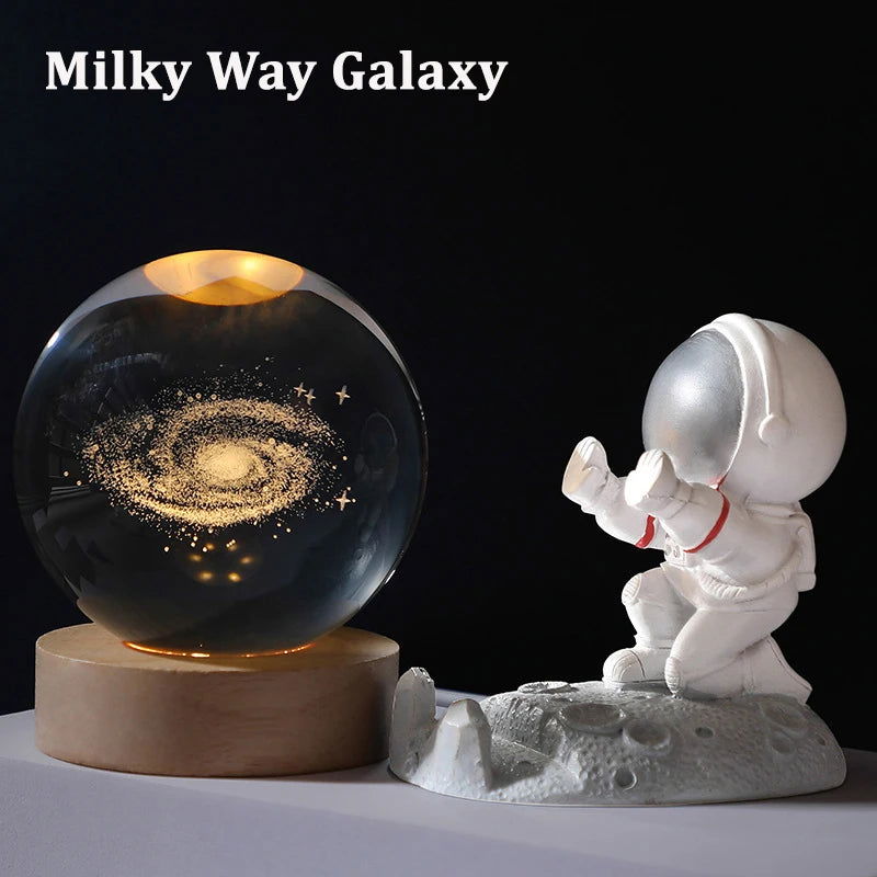 USB LED night light, Galaxy Crystal Ball lamp, 3D planet moon lamp, home decoration - Slobuy