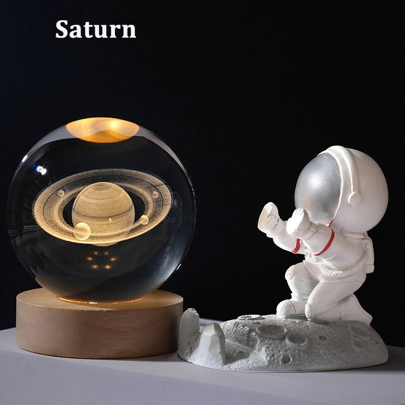 USB LED night light, Galaxy Crystal Ball lamp, 3D planet moon lamp, home decoration - Slobuy