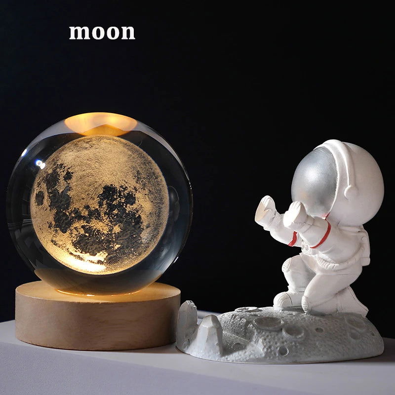 USB LED night light, Galaxy Crystal Ball lamp, 3D planet moon lamp, home decoration - Slobuy