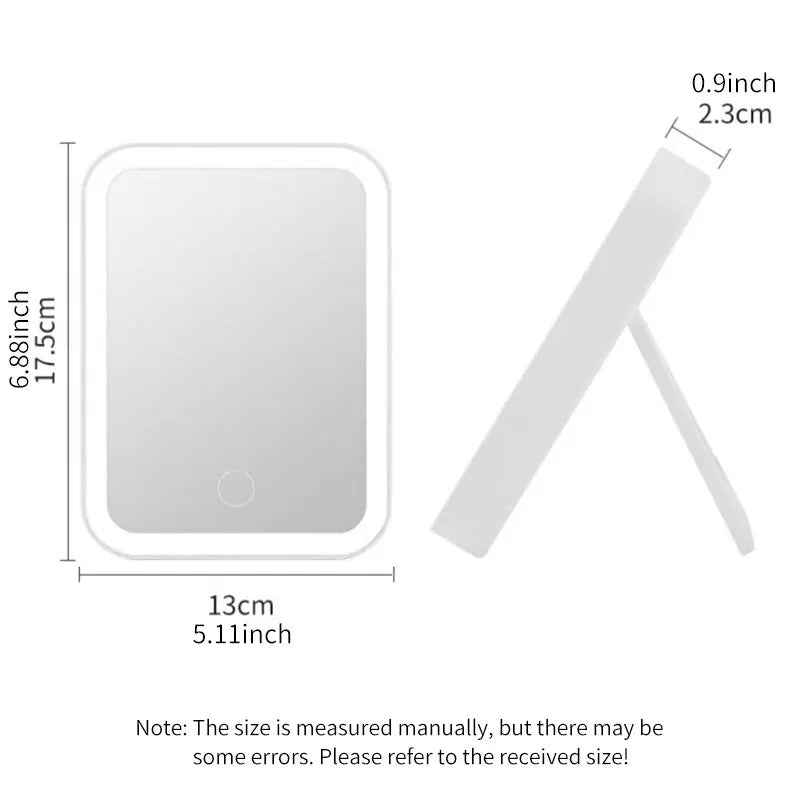 USB Portable Compact LED Vanity Mirror with Touch Screen Dimming Makeup Mirror - Slobuy