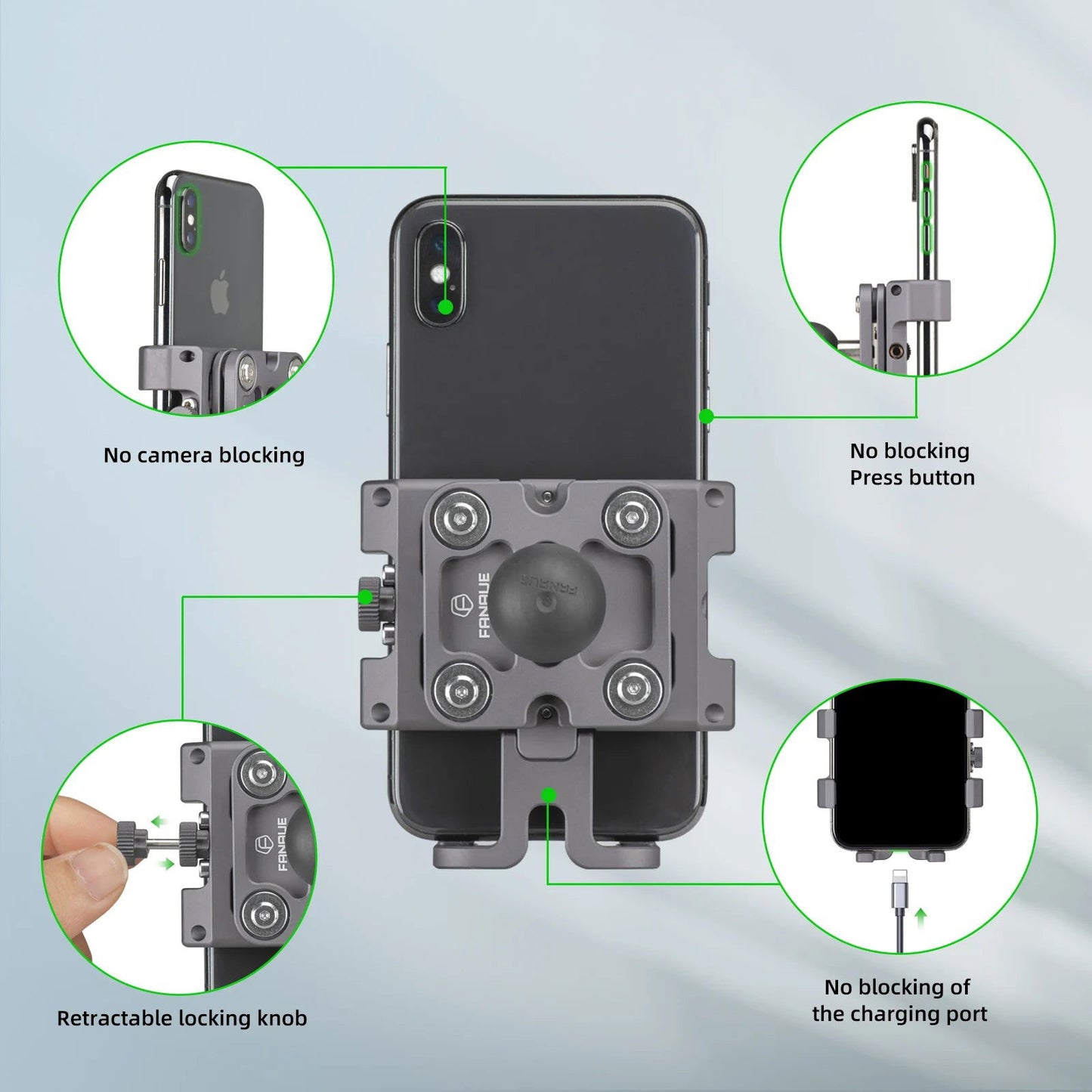 FANAUE Motorcycle Phone Mount with Vibration Dampener for ATV/ UTV Bike Scooter Aluminum Alloy Handlebar Cell Holder Motorbike - Slobuy