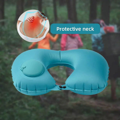 U Shape Neck Cushion Automatic Air Inflatable Pillow Compress Ring Pillow For Airplane Car Outdoor Travel - Slobuy