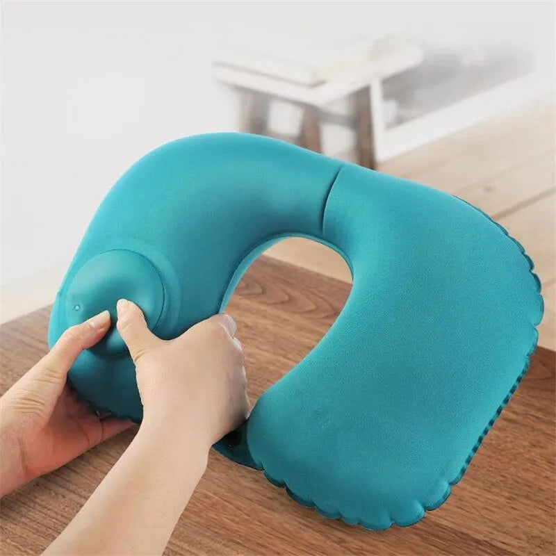 U Shape Neck Cushion Automatic Air Inflatable Pillow Compress Ring Pillow For Airplane Car Outdoor Travel - Slobuy