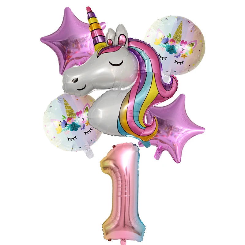 Unicorn Balloon 1st Birthday Party Decorations Kids Globo baby shower first Number inflatable Helium Foil Balloons new year 2023 - Slobuy