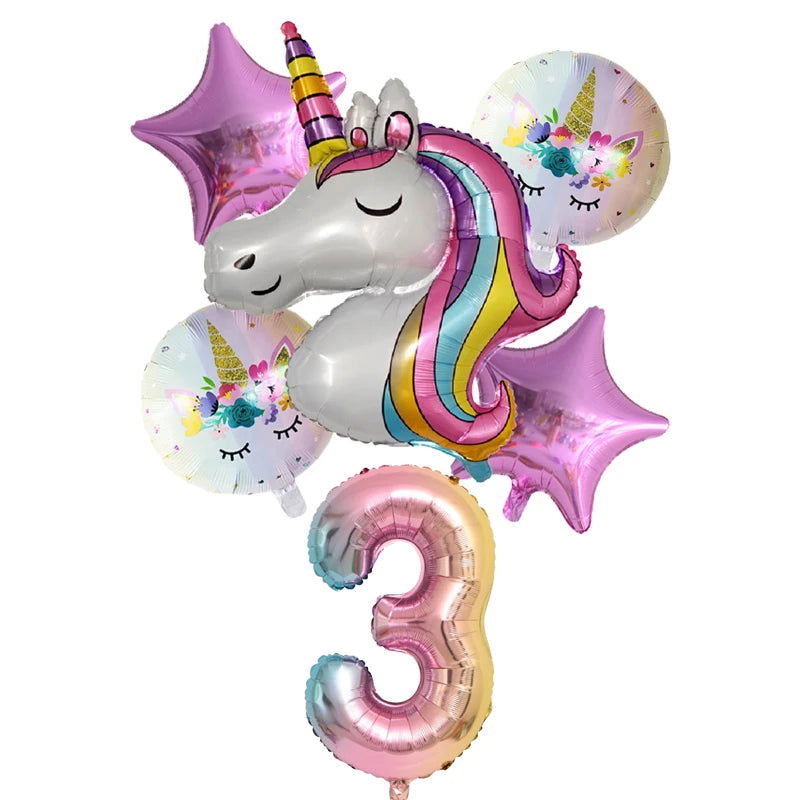 Unicorn Balloon 1st Birthday Party Decorations Kids Globo baby shower first Number inflatable Helium Foil Balloons new year 2023 - Slobuy