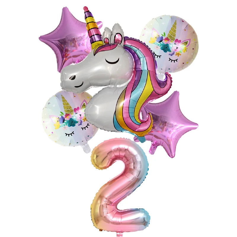 Unicorn Balloon 1st Birthday Party Decorations Kids Globo baby shower first Number inflatable Helium Foil Balloons new year 2023 - Slobuy