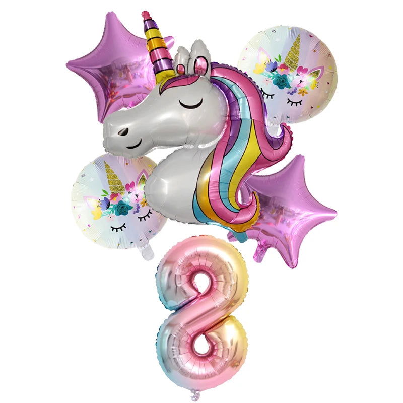 Unicorn Balloon 1st Birthday Party Decorations Kids Globo baby shower first Number inflatable Helium Foil Balloons new year 2023 - Slobuy