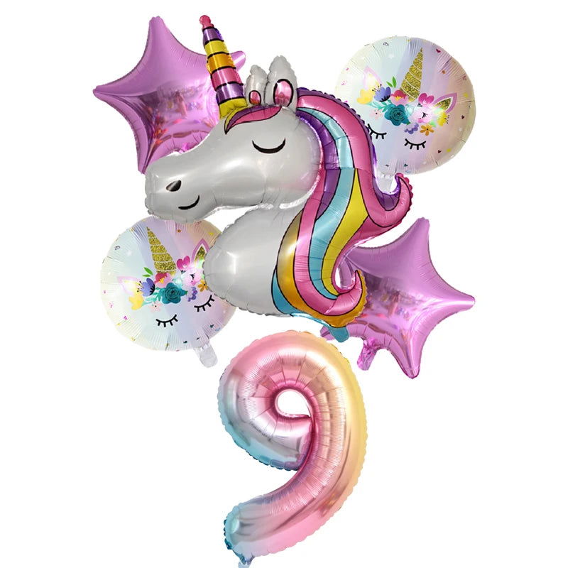 Unicorn Balloon 1st Birthday Party Decorations Kids Globo baby shower first Number inflatable Helium Foil Balloons new year 2023 - Slobuy