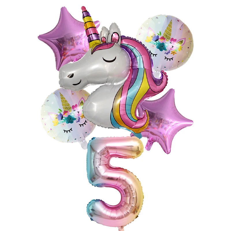 Unicorn Balloon 1st Birthday Party Decorations Kids Globo baby shower first Number inflatable Helium Foil Balloons new year 2023 - Slobuy