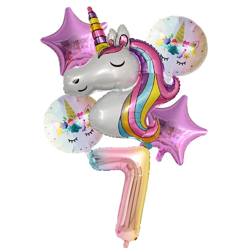 Unicorn Balloon 1st Birthday Party Decorations Kids Globo baby shower first Number inflatable Helium Foil Balloons new year 2023 - Slobuy