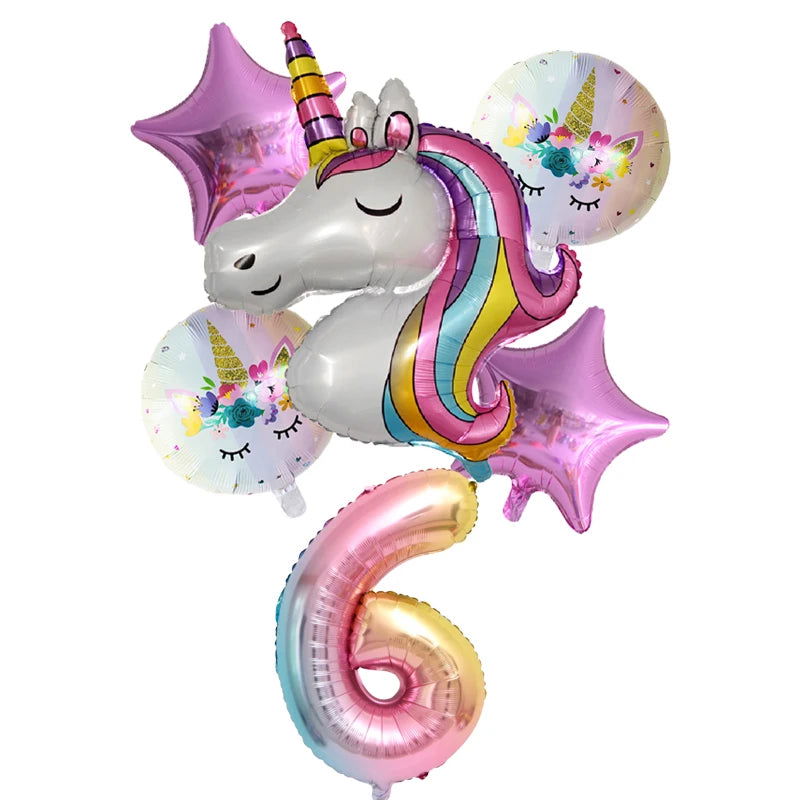 Unicorn Balloon 1st Birthday Party Decorations Kids Globo baby shower first Number inflatable Helium Foil Balloons new year 2023 - Slobuy