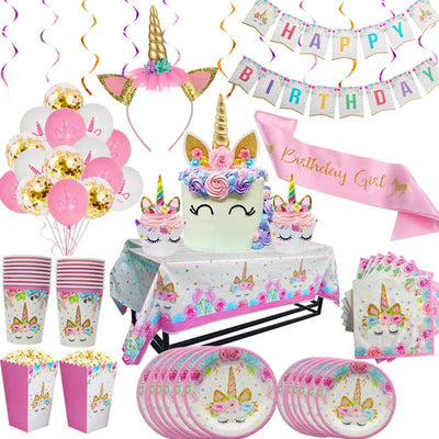 Unicorn Plate Napkin Cups Unicorn Party Supplies Balloons Kids Birthday Party Decoration Baby Shower Girl Kid Birthday Supplies - Slobuy