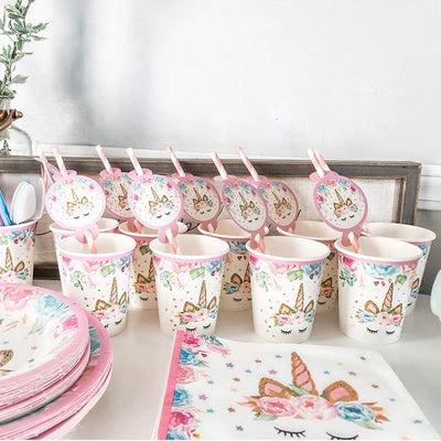 Unicorn Plate Napkin Cups Unicorn Party Supplies Balloons Kids Birthday Party Decoration Baby Shower Girl Kid Birthday Supplies - Slobuy