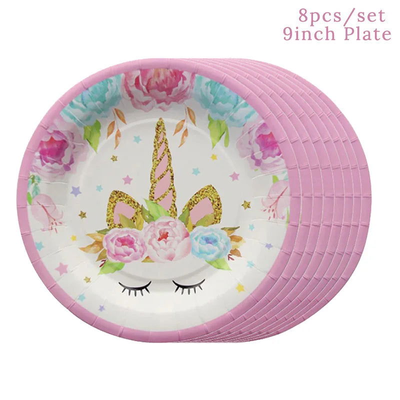 Unicorn Plate Napkin Cups Unicorn Party Supplies Balloons Kids Birthday Party Decoration Baby Shower Girl Kid Birthday Supplies - Slobuy