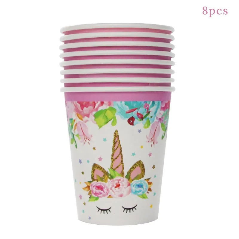 Unicorn Plate Napkin Cups Unicorn Party Supplies Balloons Kids Birthday Party Decoration Baby Shower Girl Kid Birthday Supplies - Slobuy