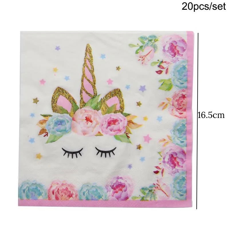 Unicorn Plate Napkin Cups Unicorn Party Supplies Balloons Kids Birthday Party Decoration Baby Shower Girl Kid Birthday Supplies - Slobuy