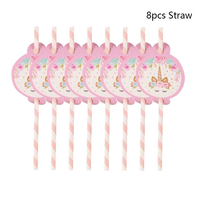 Unicorn Plate Napkin Cups Unicorn Party Supplies Balloons Kids Birthday Party Decoration Baby Shower Girl Kid Birthday Supplies - Slobuy