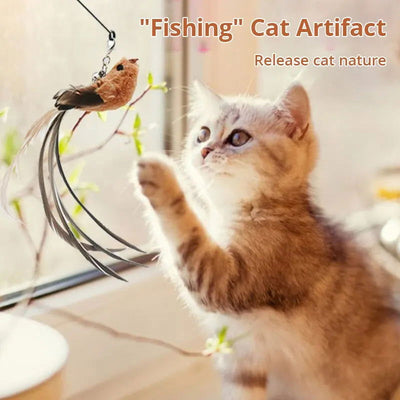 Upgraded Epoxy Sucker Steel Wire Long Rod Feather Cat Teasing Stick Cat Self Hi No Harmful Ingredients - Slobuy