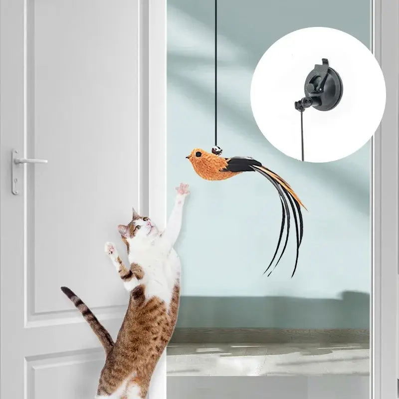 Upgraded Epoxy Sucker Steel Wire Long Rod Feather Cat Teasing Stick Cat Self Hi No Harmful Ingredients - Slobuy